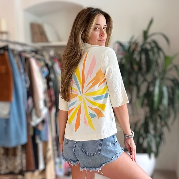 Vintage Top Button Down Sunburst Short Sleeve Medium - Picture 2 of 3